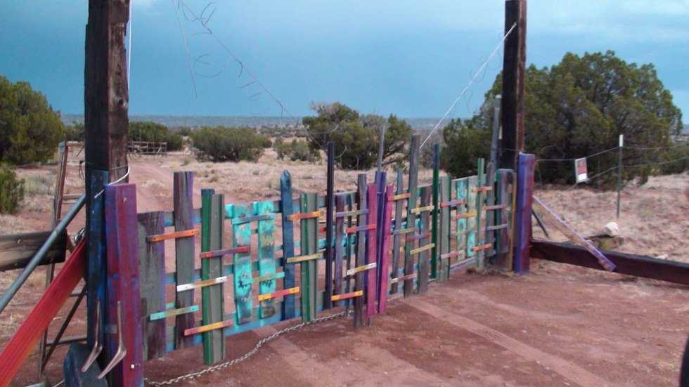 The colorful hand-built entrance gate